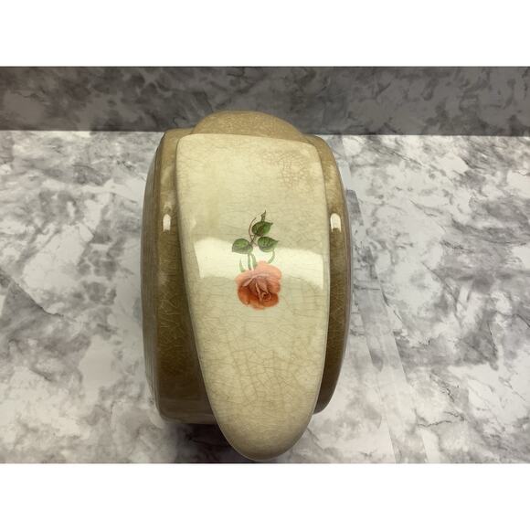 Vintage Ceramic Disc Pitcher - with Lid - Tan with Red Rose Detailing - Picture 6 of 8